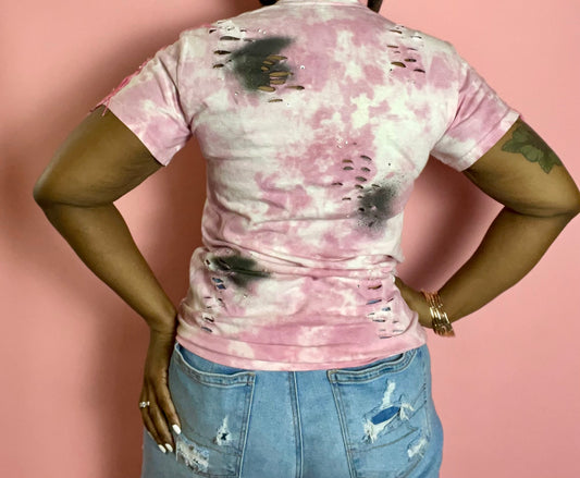 Pink Nirvana Graphic Tee With Pink Sequin Fringe